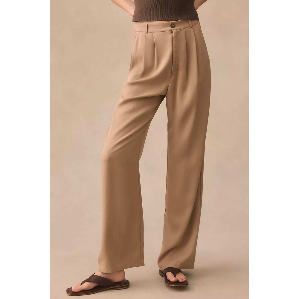 Reformation Mason Pant Size 2 Khaki Minimalist Pleated Wide Leg Quiet Luxury